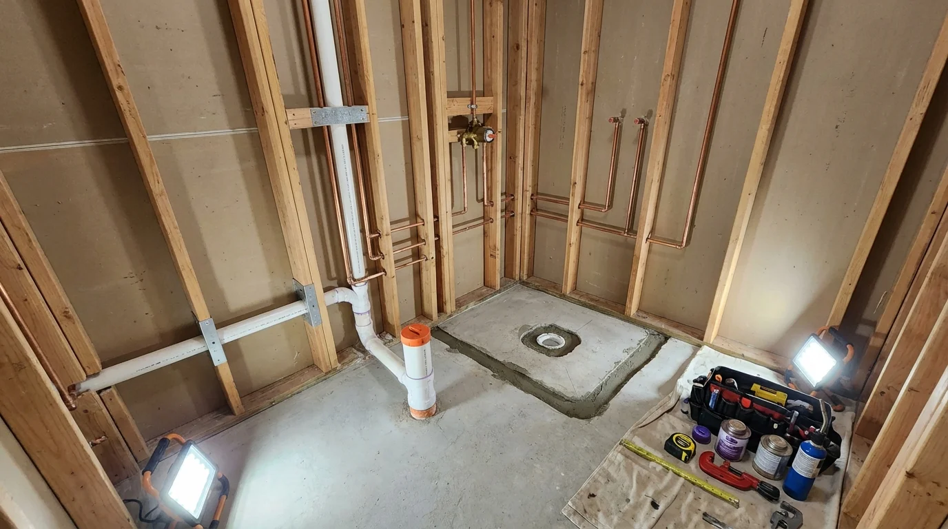 Bathroom rough-in plumbing during remodel by Johns Plumbing LLC in Toppenish