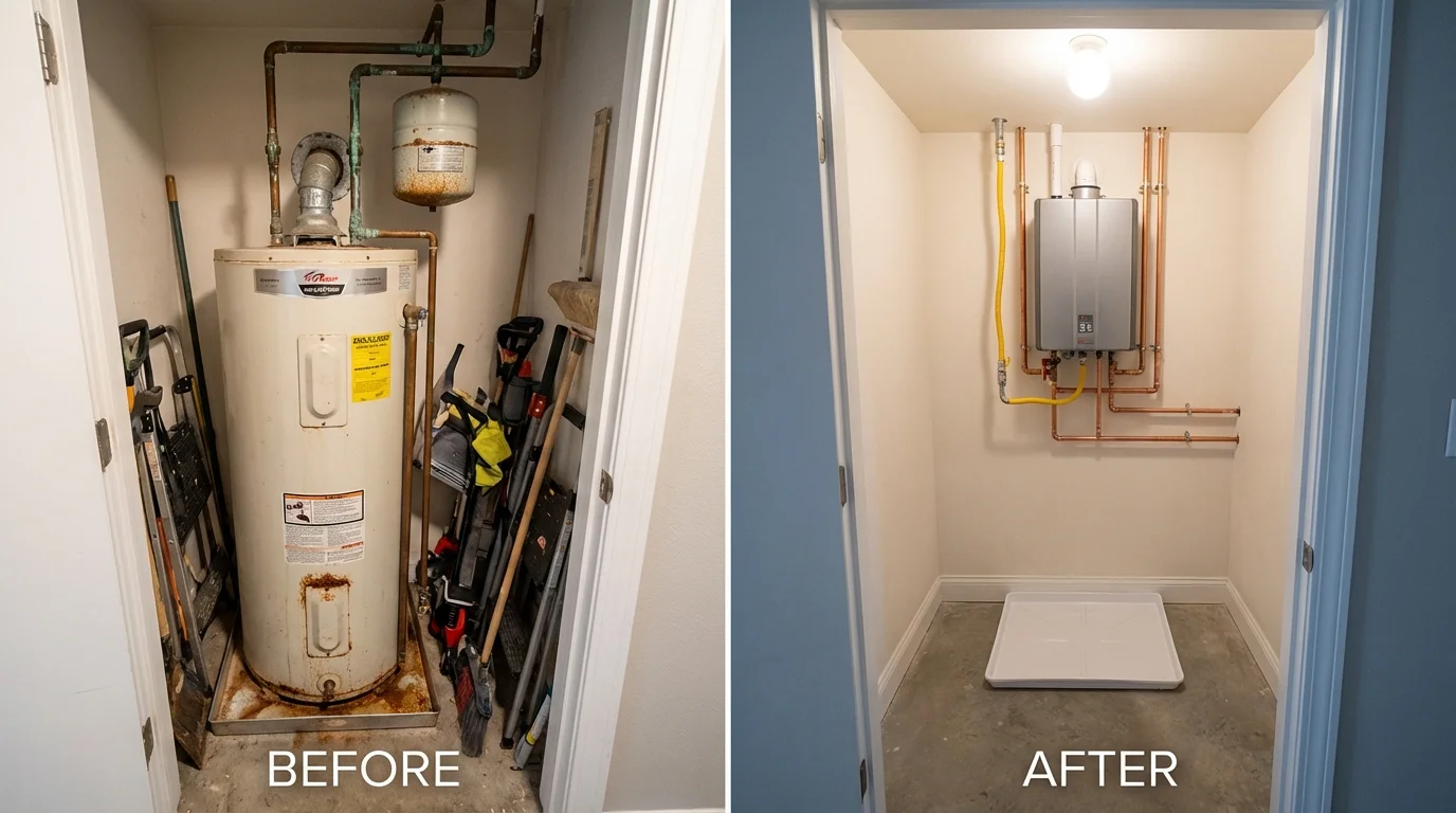 Tank water heater versus wall-mounted tankless unit comparison for Toppenish, WA homeowners